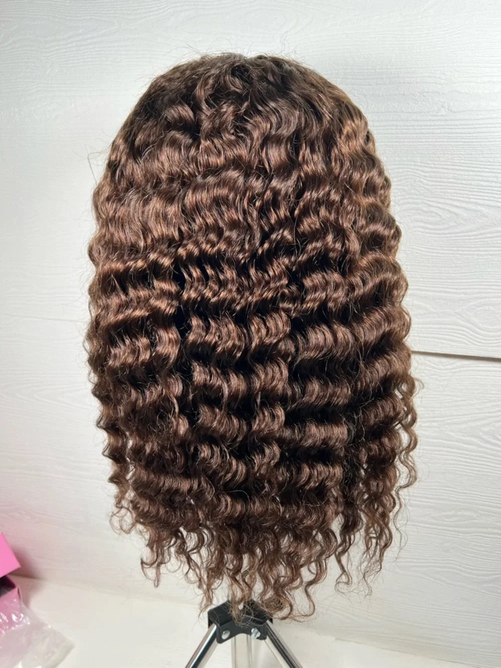 Chocolate Brown Deep Wave Human Hair Glueless 20 Inch Wig